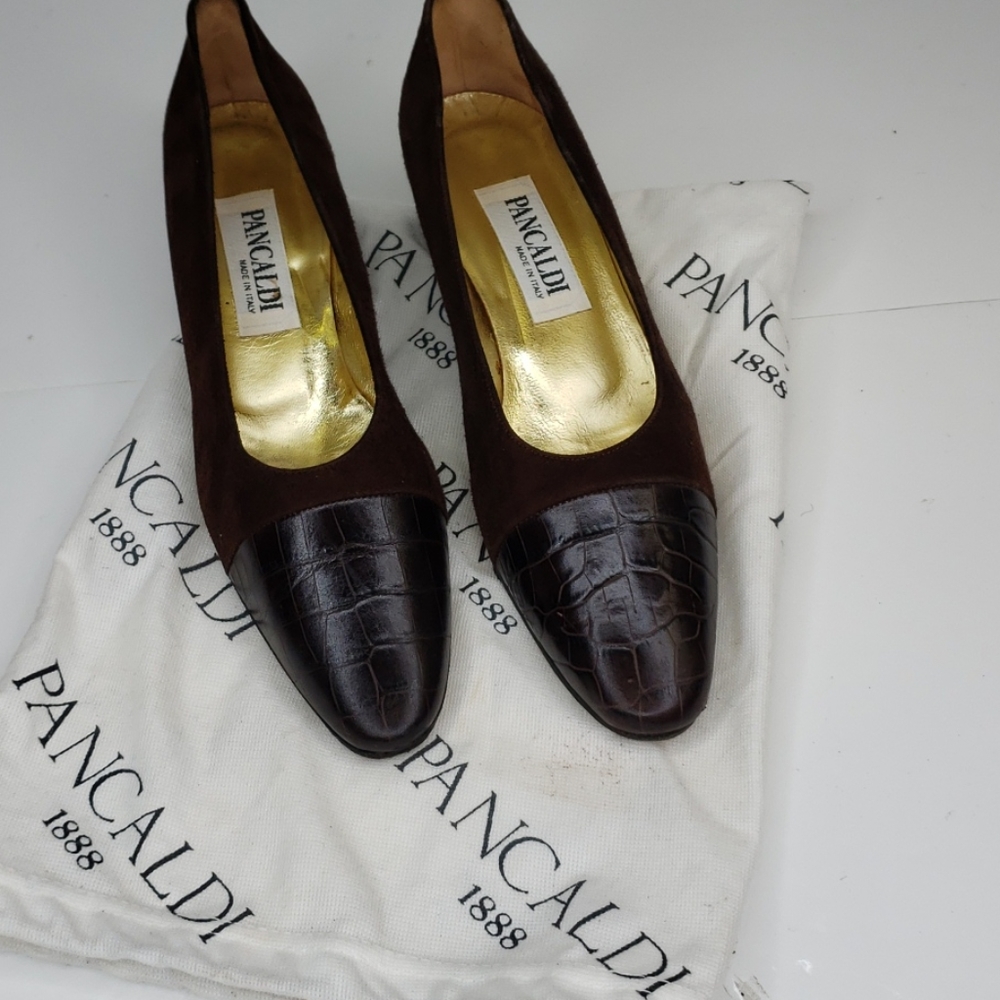Pancaldi brown suede/croco toe & heel size 8.5AA - Picture 9 of 9